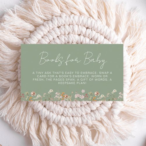 Books for Baby Wildflower Sage Green Baby Shower Enclosure Card