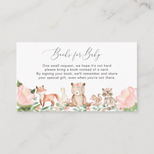 Books for Baby Woodland Animals Girl Baby Shower Enclosure Card