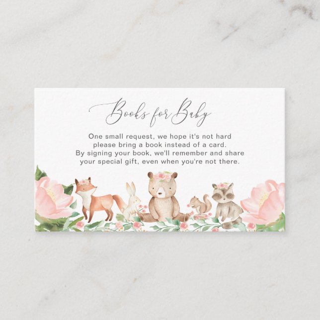 Books for Baby Woodland Animals Girl Baby Shower Enclosure Card (Front)