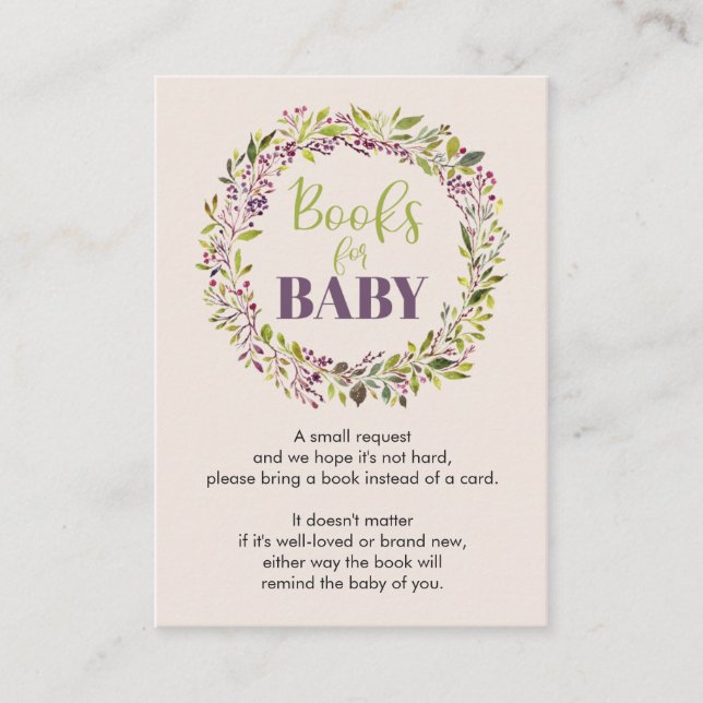 Books for Baby Wreath Baby Shower Enclosure Card (Front)