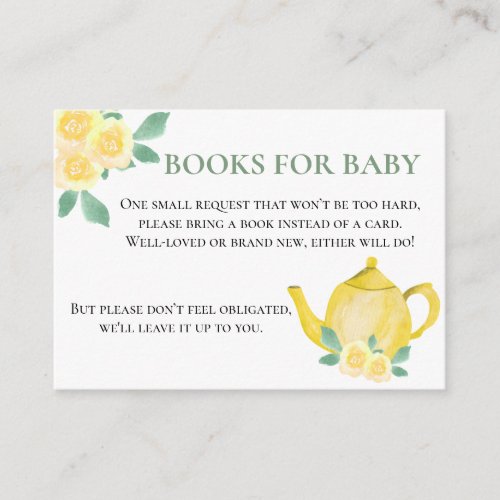 Books for Baby Yellow Teapot Baby Shower Request Enclosure Card