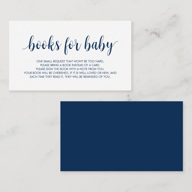 Books for the baby, Modern Cute Navy Blue Script Enclosure Card (Front/Back)