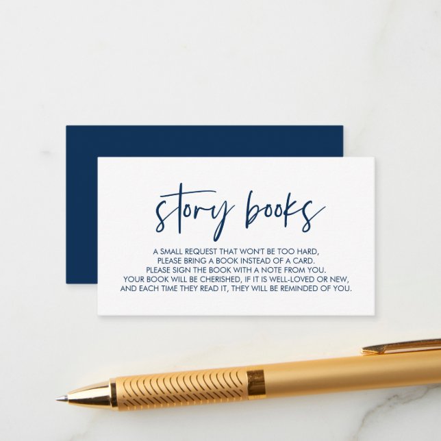 Books for the baby, Modern Minimal Navy Blue Enclosure Card (Front/Back In Situ)