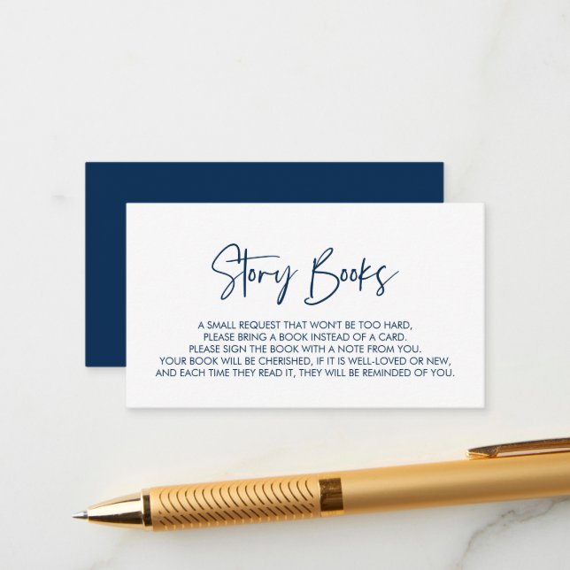 Books for the baby, Modern Minimal Navy Blue Enclosure Card (Front/Back In Situ)