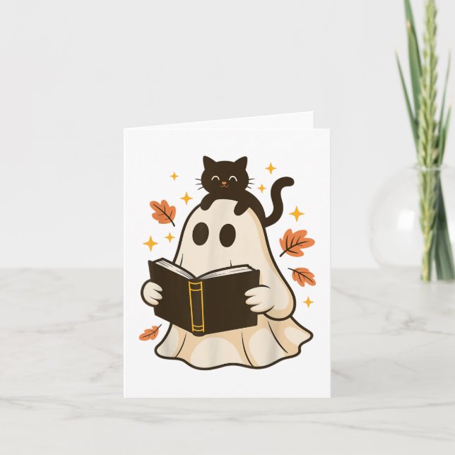 Books Ghost Reading Book Halloween Library Black C Card (Front)