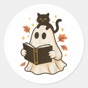 Books Ghost Reading Book Halloween Library Black C Classic Round Sticker