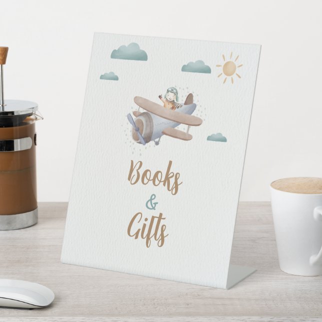 Books & Gift Airplane Baby Shower Traveler Pedestal Sign (In SItu)