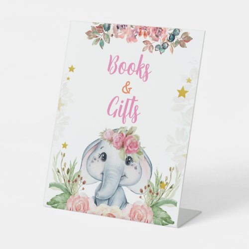 Books  Gift Elephant Baby Shower Pink Flower Pedestal Sign