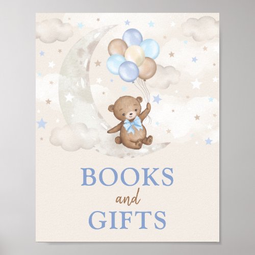 Books  Gifts Moon Teddy Bear Blue Brown Balloons Poster