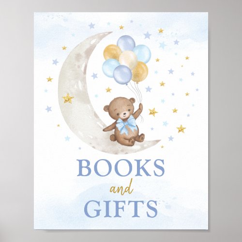 Books  Gifts Moon Teddy Bear Blue Gold Balloons Poster