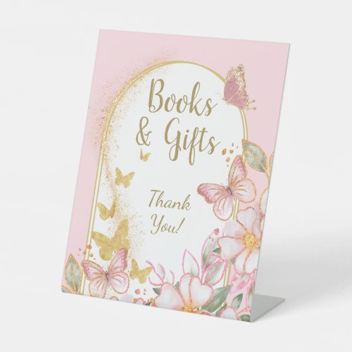  Books  Gifts  Pink Girl Butterfly Baby Shower Pedestal Sign