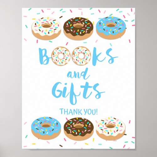 Books  Gifts Shower Table Sign Blue Donuts