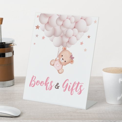 Books Gifts Sign Bear Pink Girl Baby Shower