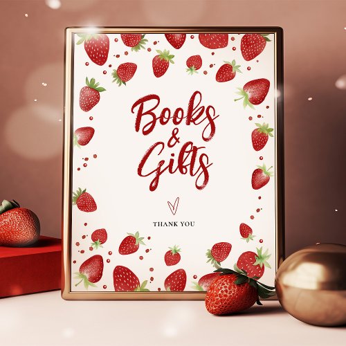 Books  Gifts Table Sign Baby Shower Strawberries