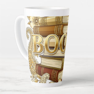 Books Gold Tone Art Readers Writers Bibliophiles Latte Mug