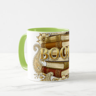 Books Gold Tone Art Readers Writers Bibliophiles Mug