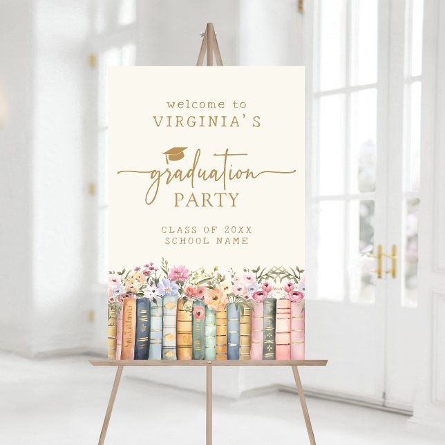 Books Graduation Welcome Sign (Wildflower Books Graduation Party Welcome Sign by Painted Paperie
)