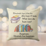 Books = Happiness, Love to Read Throw Pillow<br><div class="desc">It's a simple math problem. A person has some books,  then buys some more books. What do they have? Simple: happiness. Any book lover,  any reading enthusiast knows this,  deep in his/her/their bones.</div>