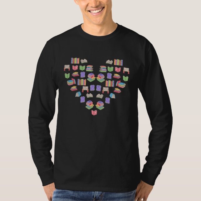 Books Heart Shape Reading  Bookworm Librarian T-Shirt (Front)