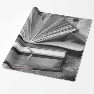 Books in Black and White Wrapping Paper
