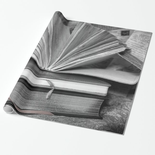 Books in Black and White Wrapping Paper (Unrolled)