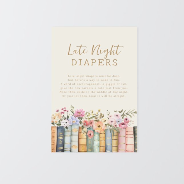 Books Late Night Diapers  Poster (Floral Books Late Night Diapers Poster by Painted Paperie
)