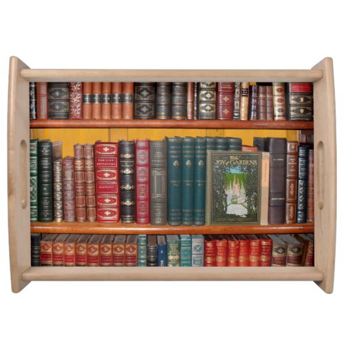 books library bookshelf bookshop serving tray