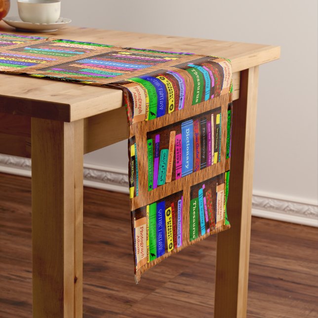 Books Library Bookshelf Pattern Colorful Readers Medium Table Runner (In Situ)