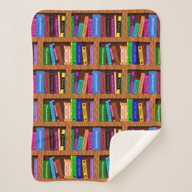 Books Library Bookshelf Pretty Pattern for Readers Sherpa Blanket (Front)