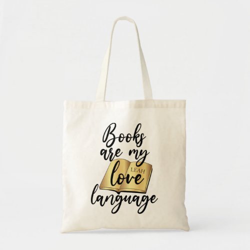 Books Love Language Black Gold Book Lovers Name Tote Bag