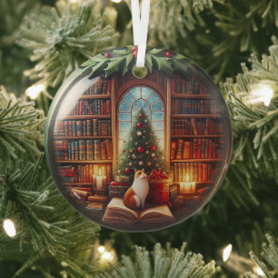 Books lover ornament, personalize Christmas Glass Ornament