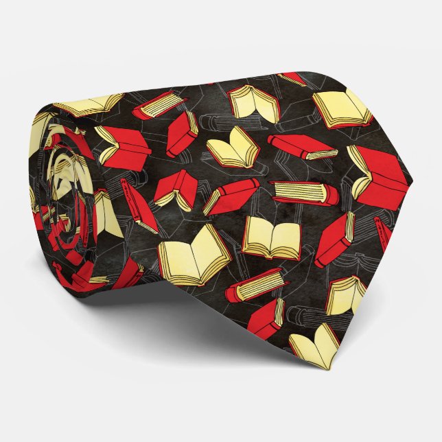 Books Lovers Black and Red Pattern Neck Tie (Rolled)