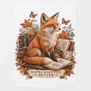 Books Make Life Better – Vintage Fox Reading Baby Blanket
