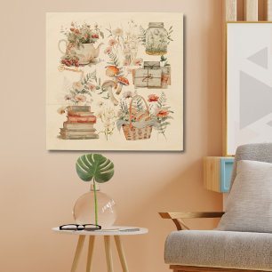 Books Mushroom Floral Whimsical Cottagecore Art
