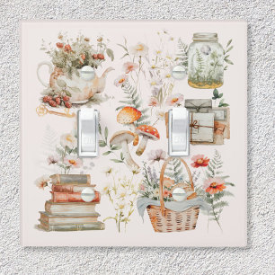 Books Mushroom Floral Whimsical Cottagecore Art Light Switch Cover