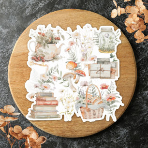 Books Mushroom Floral Whimsical Cottagecore Art Sticker