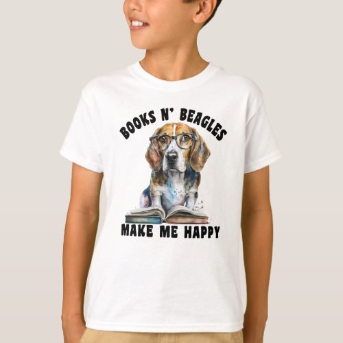 Books n Beagles Make Me Happy T_Shirt