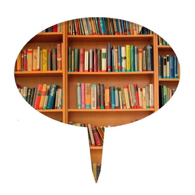 Books on Bookshelf Background Cake Topper (Front)
