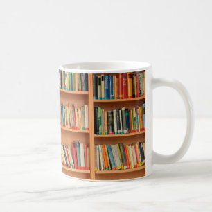 Books on Bookshelf Background Coffee Mug