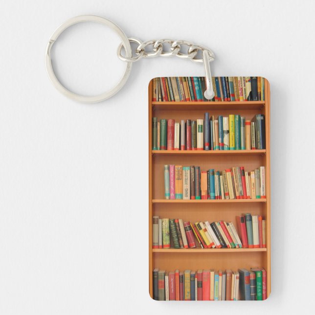 Books on Bookshelf Background Keychain (Front)