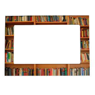 Books on Bookshelf Background Magnetic Photo Frame