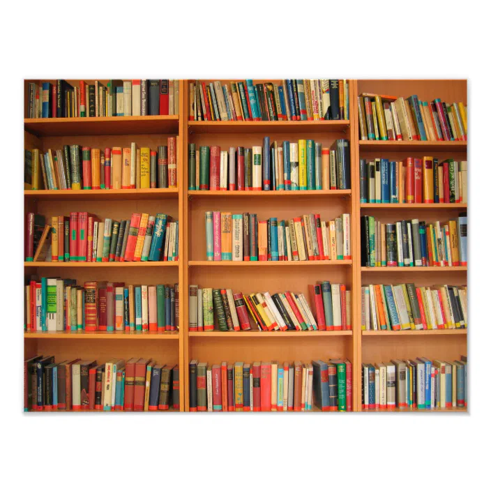 Books On Bookshelf Background Photo Print Zazzle Com