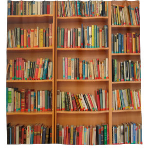 Books on Bookshelf Background Shower Curtain