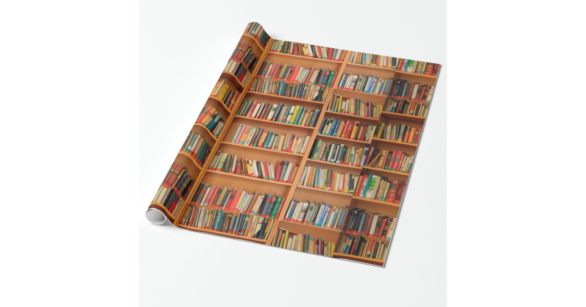 Books on Bookshelf Background Wrapping Paper | Zazzle