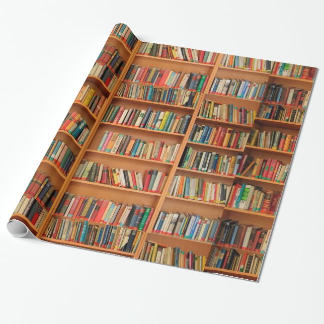 Books on Bookshelf Background Wrapping Paper (Unrolled)