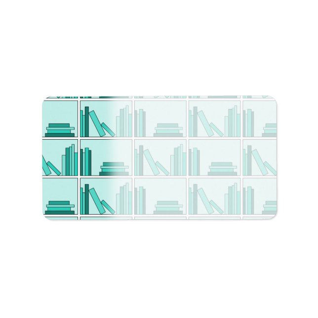 Books on Shelf. Design in Teal and Aqua. Label (Front)