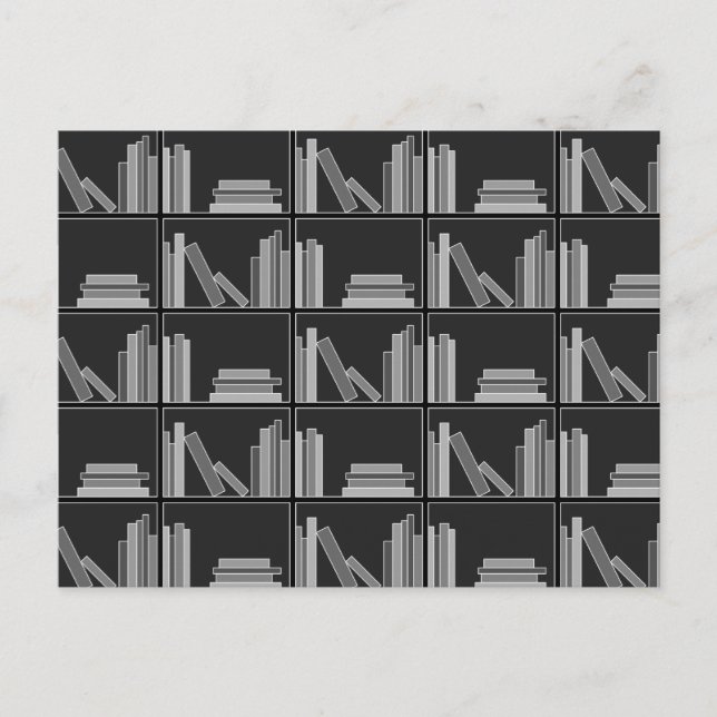 Books on Shelf. Gray, Black and White. Postcard (Front)