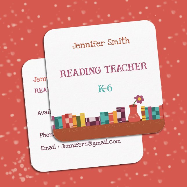 Books on Shelf Reading Teacher White Contact Cards (Creator Uploaded)
