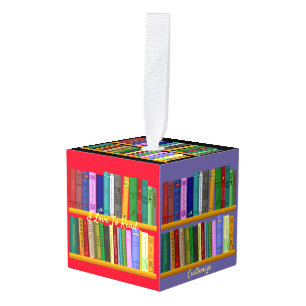 Books on Shelves Thunder_Cove  Cube Ornament