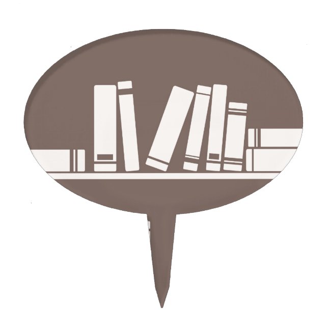 Books on the shelf for reading lover or wise guy cake topper (Front)